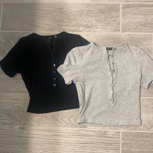 Knit crop button up tshirt